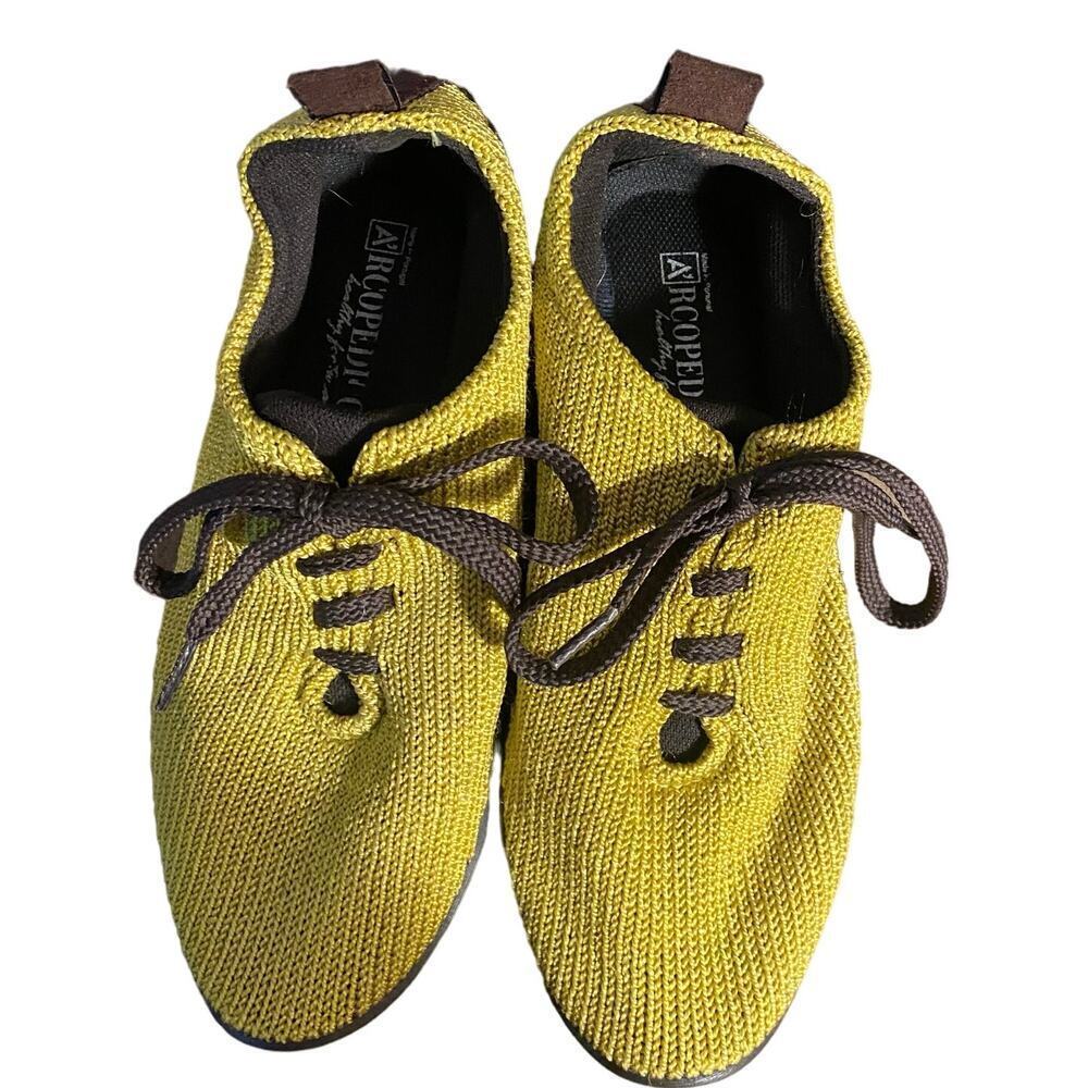 A'RCOPEDICO Women's Nylon Knit Sneakers, Size 37/EU, 6.5/USMustard Yellow, Vegan